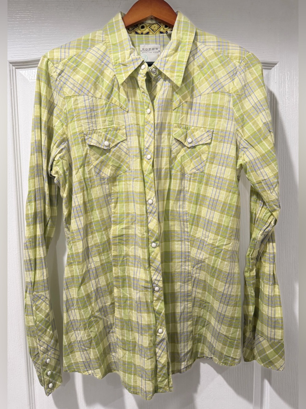 Roper Men's Yellow Green Plaid Western Button-Up Shirt size XL